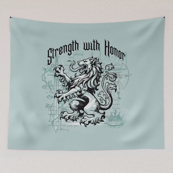 Item preview, Strength with Honor Heraldic Lion | Medieval Castle Knight Fantasy Crest Art designed and sold by Sachie's Studio.
