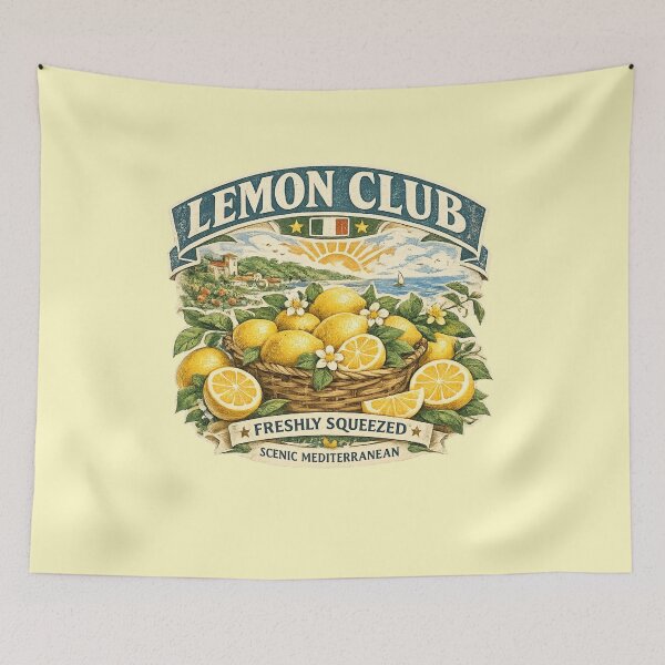 Item preview, Vintage Lemon Club Italian Mediterranean Summer Illustration  designed and sold by NinaVibeStudio.