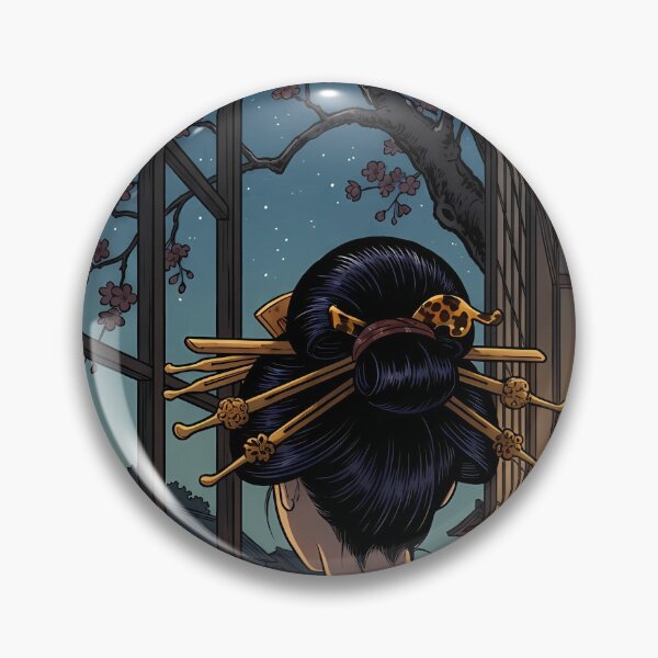 Item preview, Geisha Gazing at Full Moon and Cherry Blossoms Japanese Ukiyo-e Art designed and sold by TokyoUkiyoHouse.