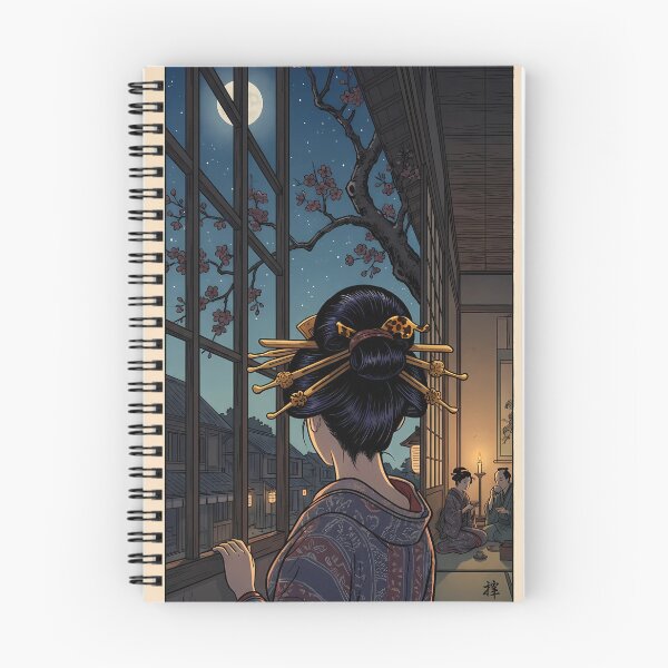 Item preview, Geisha Gazing at Full Moon and Cherry Blossoms Japanese Ukiyo-e Art designed and sold by TokyoUkiyoHouse.