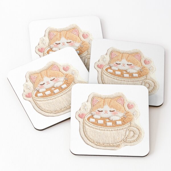 Item preview, Sleepy Kitty in a Mug | Cute Stitched Cozy Sticker  designed and sold by CozyStitchClub.