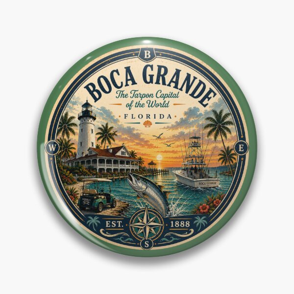 Item preview, Boca Grande Badge | The Tarpon Capital of the World Retro Florida Emblem designed and sold by piketo.