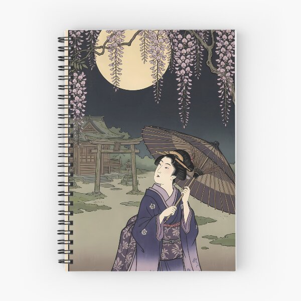 Item preview, Geisha under Wisteria and Full Moon Japanese Ukiyo-e Art Poster designed and sold by TokyoUkiyoHouse.