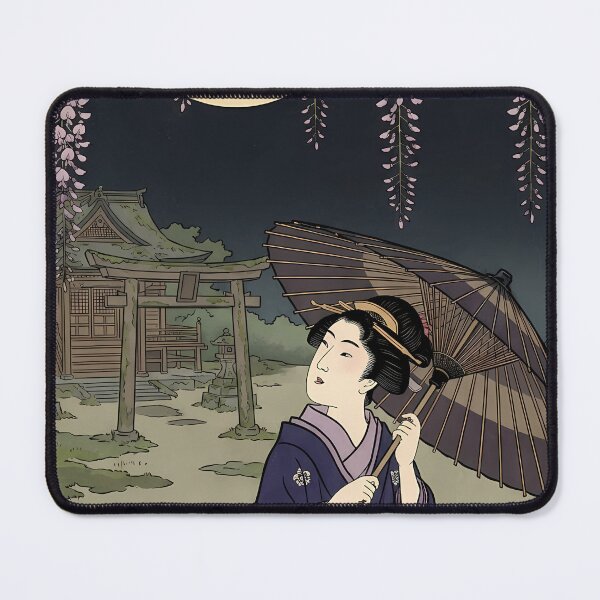 Item preview, Geisha under Wisteria and Full Moon Japanese Ukiyo-e Art Poster designed and sold by TokyoUkiyoHouse.