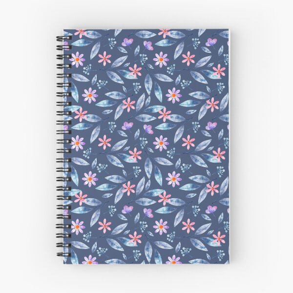 Item preview, Navy Ditsy Floral Pattern with Silver Blue Leaves and Coral Flowers designed and sold by 555Design.