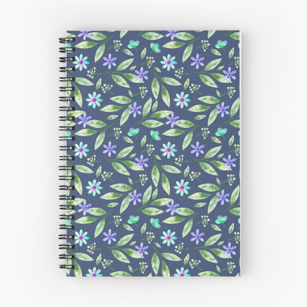 Item preview, Navy Ditsy Floral Pattern with Green Leaves and Purple Star Flowers designed and sold by 555Design.