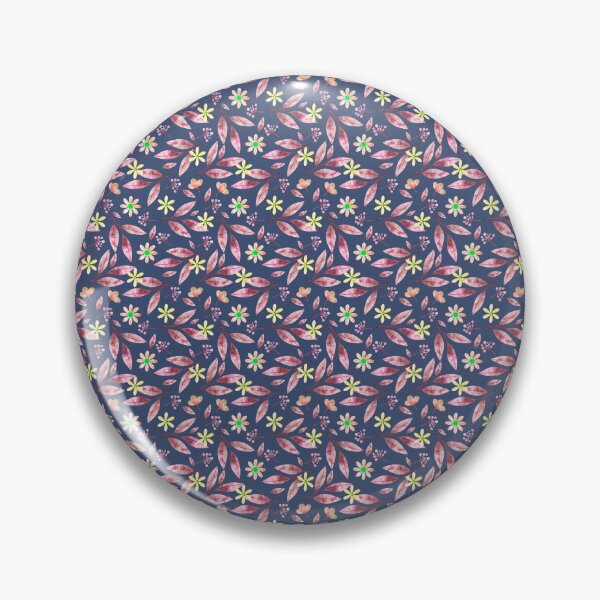 Item preview, Navy Ditsy Floral Pattern with Rose Gold Leaves and Yellow Star Flowers designed and sold by 555Design.