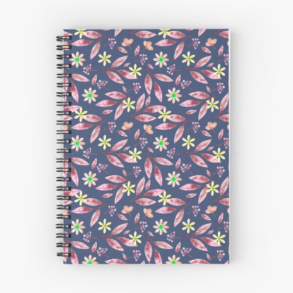 Item preview, Navy Ditsy Floral Pattern with Rose Gold Leaves and Yellow Star Flowers designed and sold by 555Design.