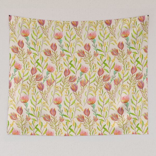 Item preview, Protea Watercolour Floral/Exotic Vibrant Botanical on Cream designed and sold by Moritza Jarman Design.