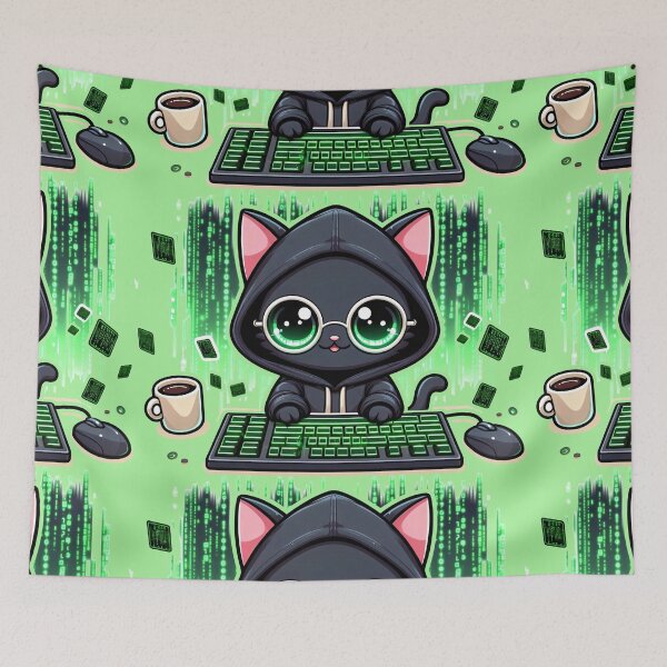 Item preview, Copy of Cute Hacker Cat Coding with Green Matrix Code designed and sold by Nadiename.