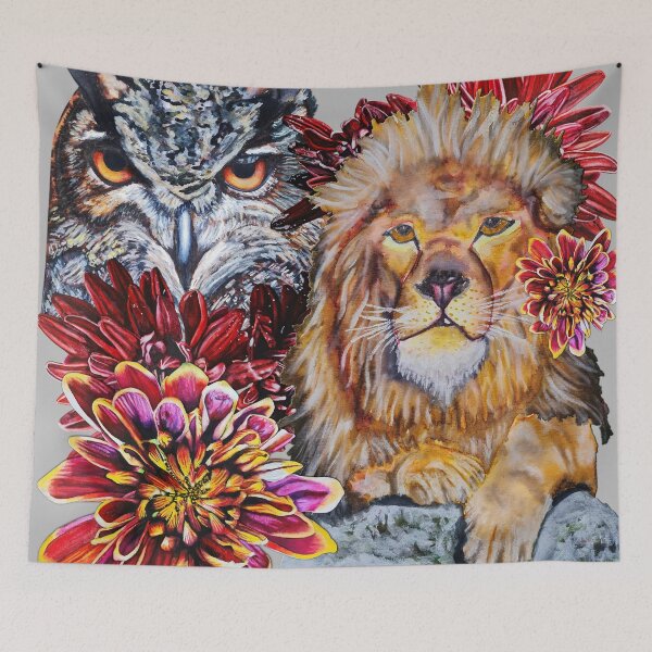Item preview, Lion, Owl, Chrysanthemums Color 2 designed and sold by nastiaart.