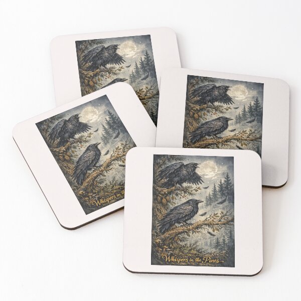 Item preview, Whispers in the Pines Ravens and Full Moon Dark Forest Illustration designed and sold by inkoutninja.