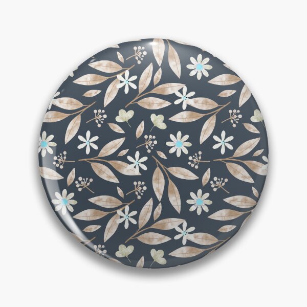 Item preview, Navy Ditsy Floral Pattern with Tan Leaves and Pale Blue Star Flowers designed and sold by 555Design.