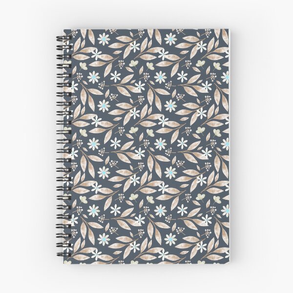 Item preview, Navy Ditsy Floral Pattern with Tan Leaves and Pale Blue Star Flowers designed and sold by 555Design.