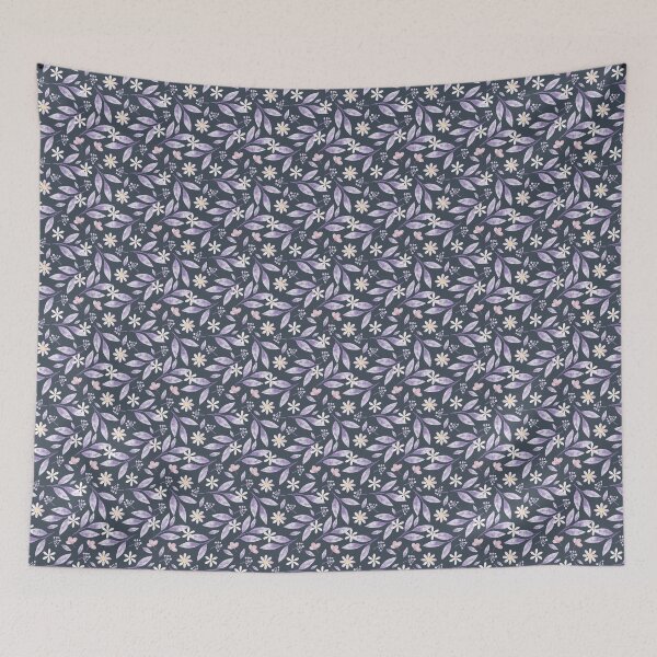 Item preview, Dense Navy Ditsy Floral Pattern with Lavender Leaves and Cream Flowers designed and sold by 555Design.