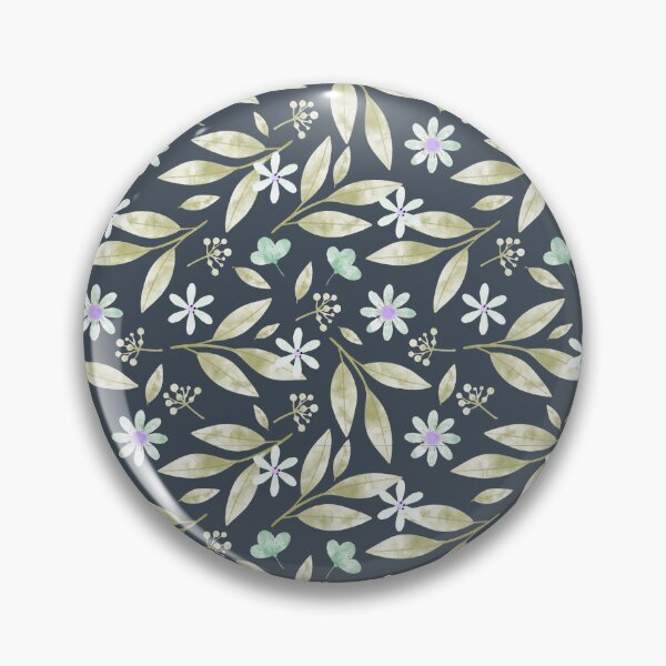 Item preview, Dense Navy Ditsy Floral Pattern with Golden Leaves and White Flowers designed and sold by 555Design.