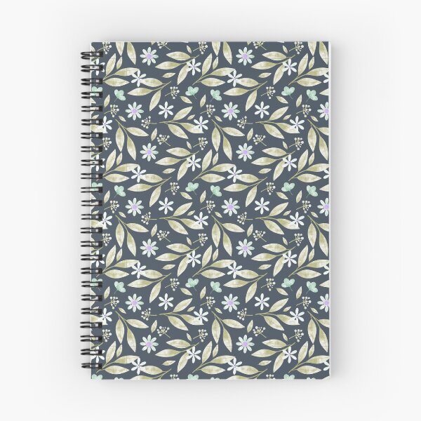 Item preview, Dense Navy Ditsy Floral Pattern with Golden Leaves and White Flowers designed and sold by 555Design.