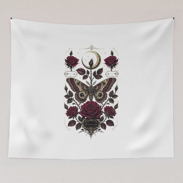 Item preview, Gothic Moth & Roses – Dark Cottagecore Moon Design designed and sold by suechtmpoa.