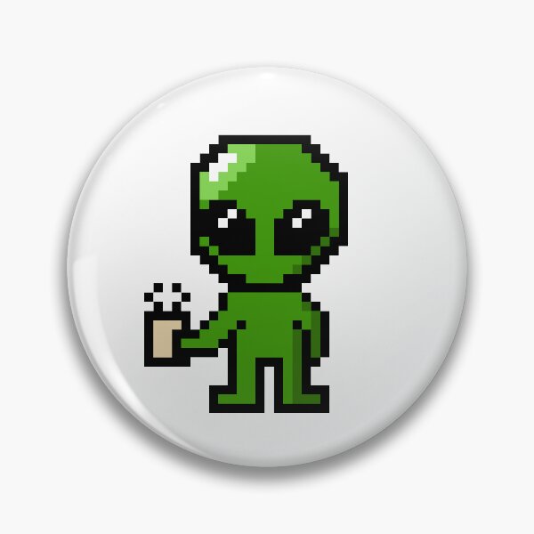 Item preview, Pixelated alien holding coffee designed and sold by Rainy Day Pixels.