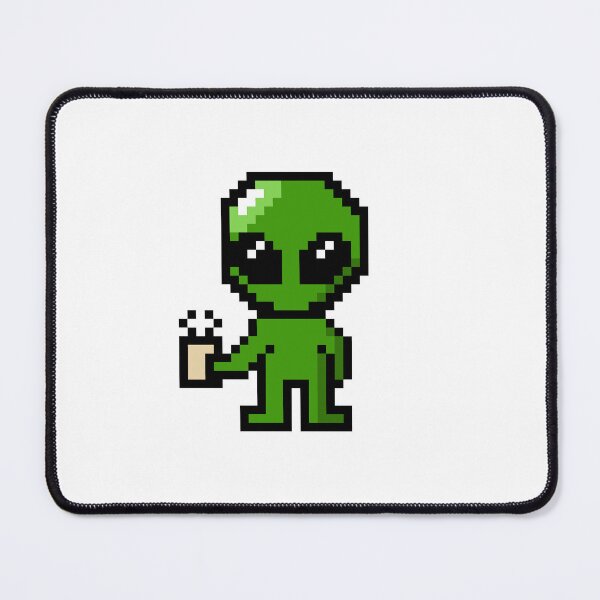 Item preview, Pixelated alien holding coffee designed and sold by Rainy Day Pixels.