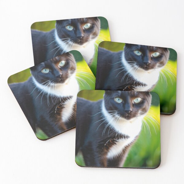 Item preview, Animals - Tuxedo Cat with Blue-Green Eyes, Cinematic Animal Portrait designed and sold by World-Pets.