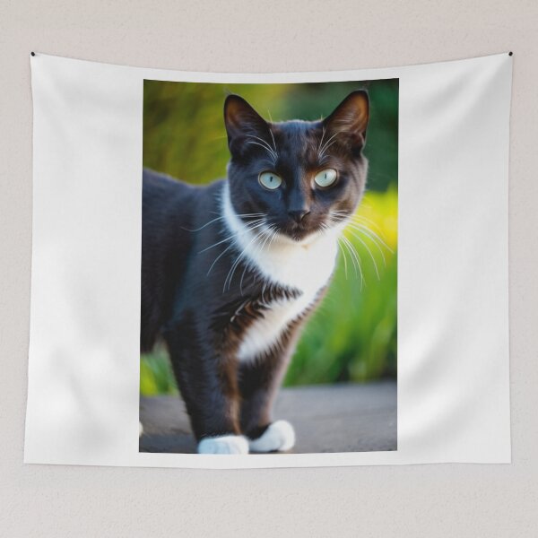Item preview, Animals - Tuxedo Cat with Blue-Green Eyes, Cinematic Animal Portrait designed and sold by World-Pets.
