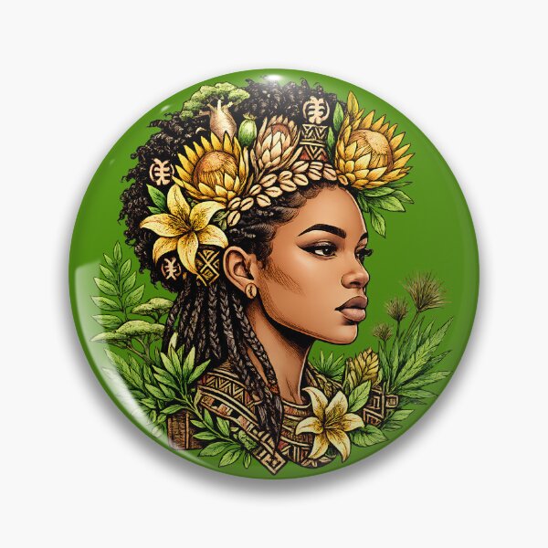 Item preview, African Queen with Adinkra Crown and Tropical Flowers designed and sold by digitalbob60.