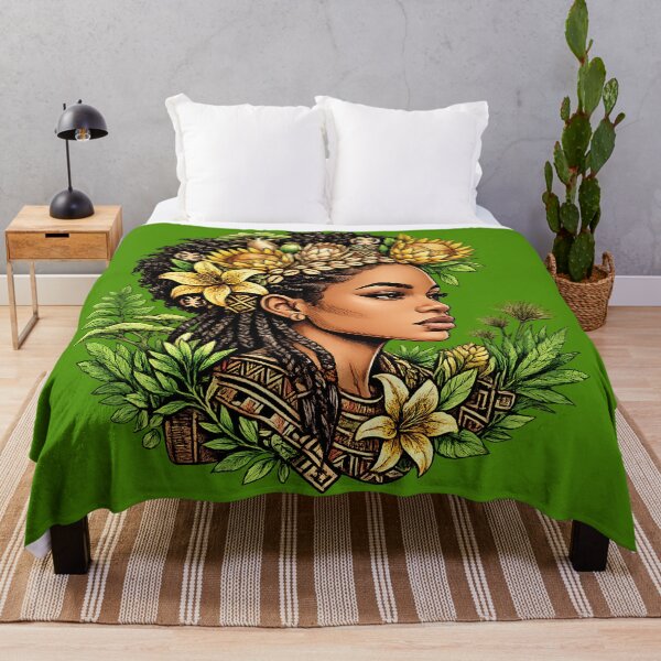 Item preview, African Queen with Adinkra Crown and Tropical Flowers designed and sold by digitalbob60.