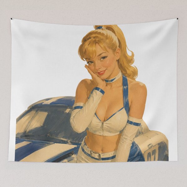 Item preview, Race Queen Pin Up Girl | Retro Motorsport Grid Girl Original Illustration designed and sold by Cosplayvintage.
