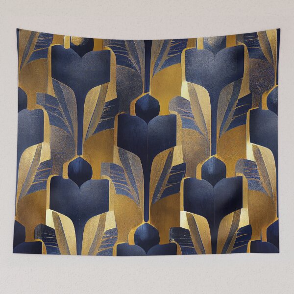 Item preview, Vintage Royal Blue And Golden Art Deco Pattern designed and sold by DEC02.