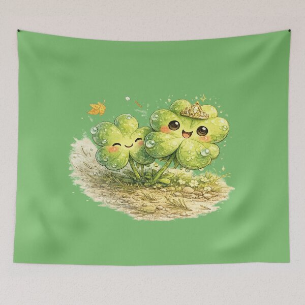 Item preview, Kawaii Clover Illustration – Cute Three-Leaf and Four-Leaf Sibling Art designed and sold by MagicMakerPh.