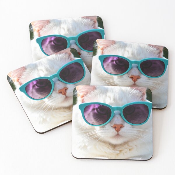 Item preview, Animals - White Cat in Turquoise Sunglasses, Quirky Humor and Feline Elegance designed and sold by World-Pets.