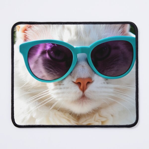 Item preview, Animals - White Cat in Turquoise Sunglasses, Quirky Humor and Feline Elegance designed and sold by World-Pets.