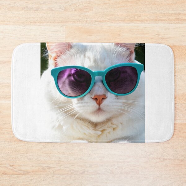 Item preview, Animals - White Cat in Turquoise Sunglasses, Quirky Humor and Feline Elegance designed and sold by World-Pets.