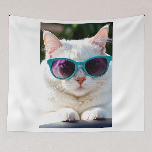 Item preview, Animals - White Cat in Turquoise Sunglasses, Quirky Humor and Feline Elegance designed and sold by World-Pets.