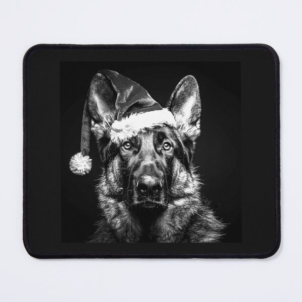 Item preview, German Shepherd in Santa Hat Black and White Christmas Dog Portrait designed and sold by inkoutninja.