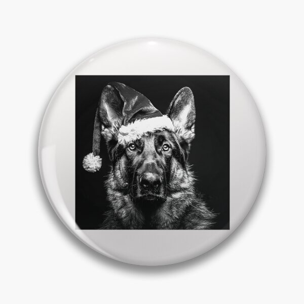 Item preview, German Shepherd in Santa Hat Black and White Christmas Dog Portrait designed and sold by inkoutninja.