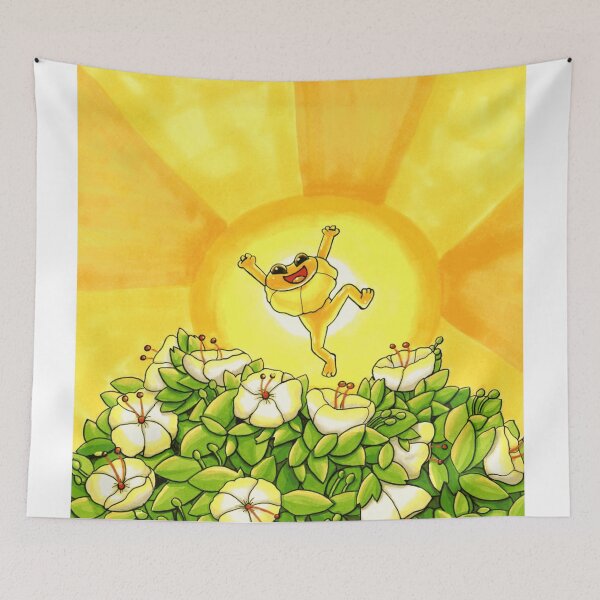 Item preview, Joyful Yellow Frog Jumping in Sunny Flower Field designed and sold by Dapper-Frog.