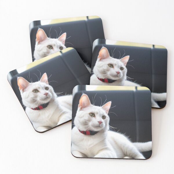 Item preview, Animals - White Cat with Amber Eyes, Feline Elegance on Black Sofa designed and sold by World-Pets.