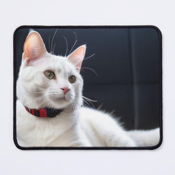 Item preview, Animals - White Cat with Amber Eyes, Feline Elegance on Black Sofa designed and sold by World-Pets.