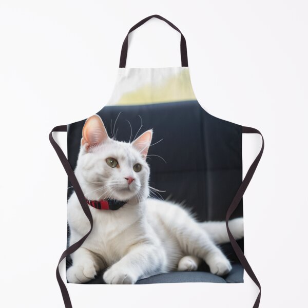 Item preview, Animals - White Cat with Amber Eyes, Feline Elegance on Black Sofa designed and sold by World-Pets.