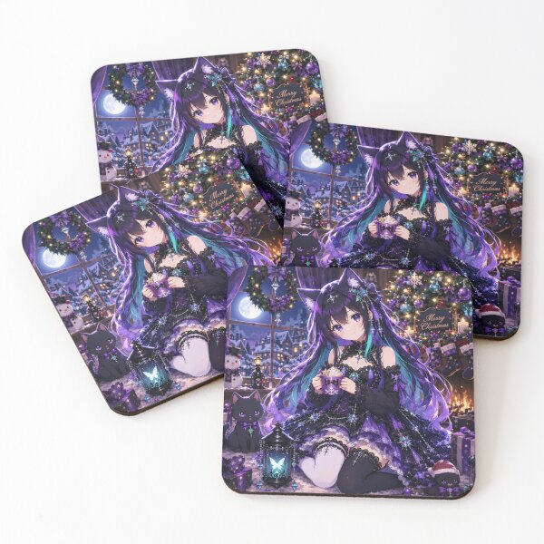 Item preview, Gothic Anime Christmas Girl with Cat – Purple Kawaii Holiday Design designed and sold by Revyra Design .