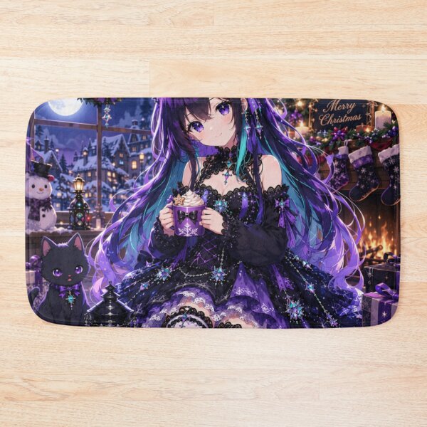 Item preview, Gothic Anime Christmas Girl with Cat – Purple Kawaii Holiday Design designed and sold by Revyra Design .