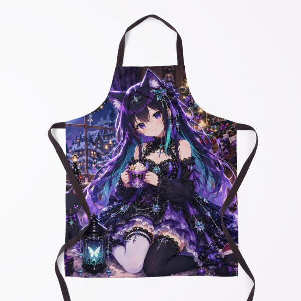 Item preview, Gothic Anime Christmas Girl with Cat – Purple Kawaii Holiday Design designed and sold by Revyra Design .