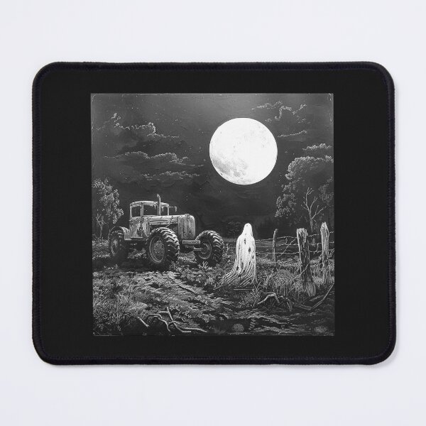 Item preview, Haunted Farm Ghost and Tractor Under Full Moon Gothic Halloween Art designed and sold by inkoutninja.