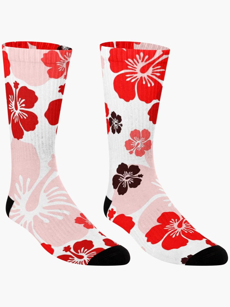 Thumbnail 3 of 5, Socks, Red Hibiscus floral pattern by RKTOPIC designed and sold by RKTopic.