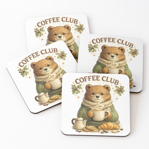 Item preview, Coffee Club Bear – Cozy Animal Club Collection designed and sold by بيعها | Bee3ha.