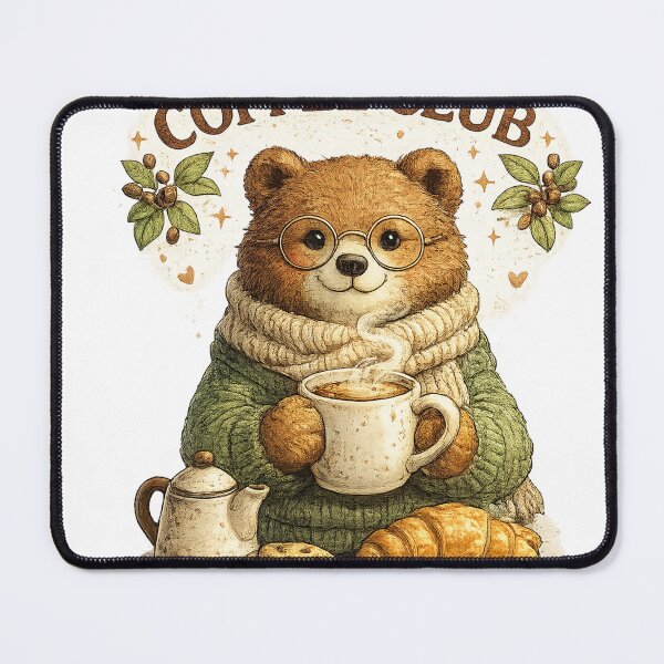 Item preview, Coffee Club Bear – Cozy Animal Club Collection designed and sold by بيعها | Bee3ha.
