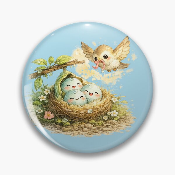 Item preview, Kawaii Bird Nest Illustration – Cute Spring Family Eggs and Worm Gift Art designed and sold by MagicMakerPh.