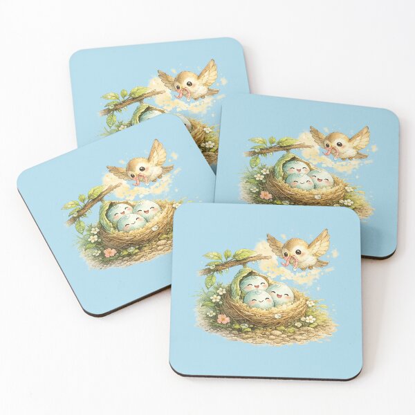 Item preview, Kawaii Bird Nest Illustration – Cute Spring Family Eggs and Worm Gift Art designed and sold by MagicMakerPh.